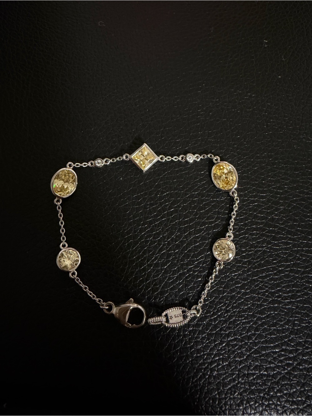 Judith Ripka 925 sterling silver canary crystals station bracelet